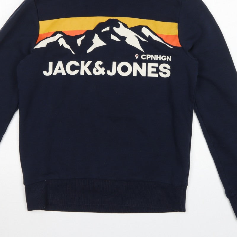Jack & Jones Men’s Blue S Pullover Hoodie Mountain Graphic Logo