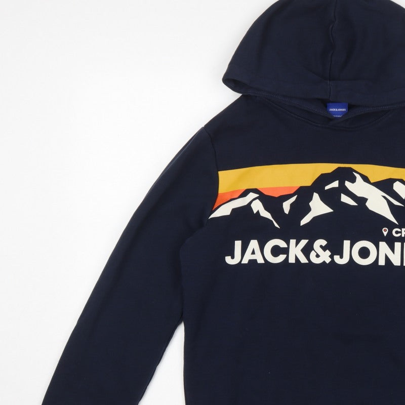 Jack & Jones Men’s Blue S Pullover Hoodie Mountain Graphic Logo