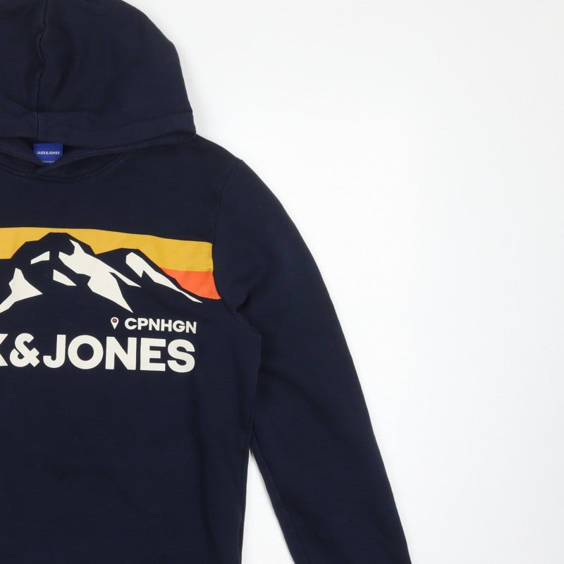 Jack & Jones Men’s Blue S Pullover Hoodie Mountain Graphic Logo