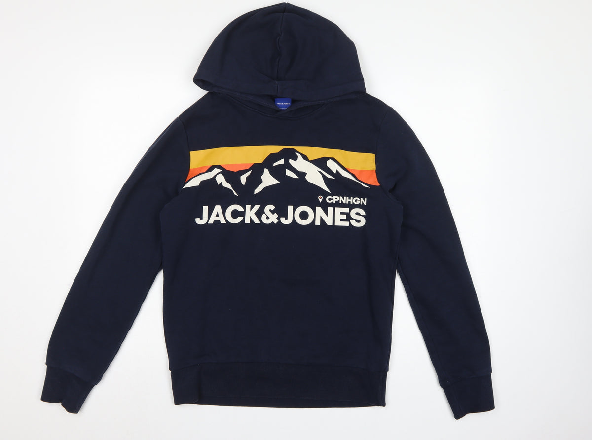 Jack & Jones Men’s Blue S Pullover Hoodie Mountain Graphic Logo