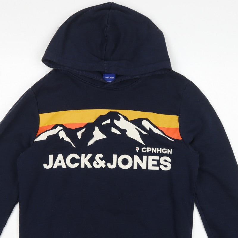 Jack & Jones Men’s Blue S Pullover Hoodie Mountain Graphic Logo