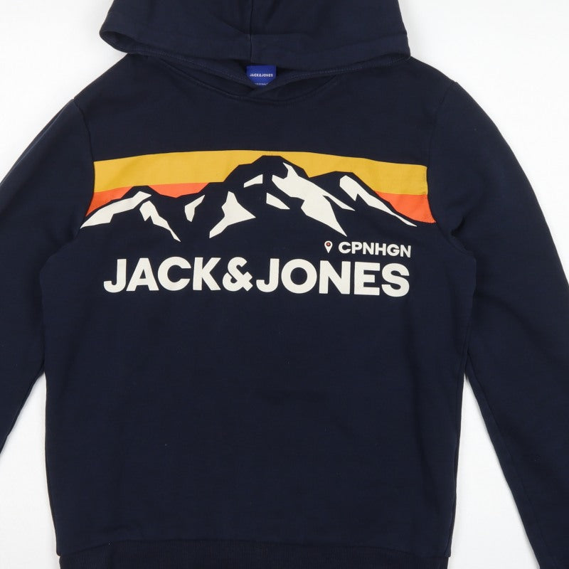 Jack & Jones Men’s Blue S Pullover Hoodie Mountain Graphic Logo
