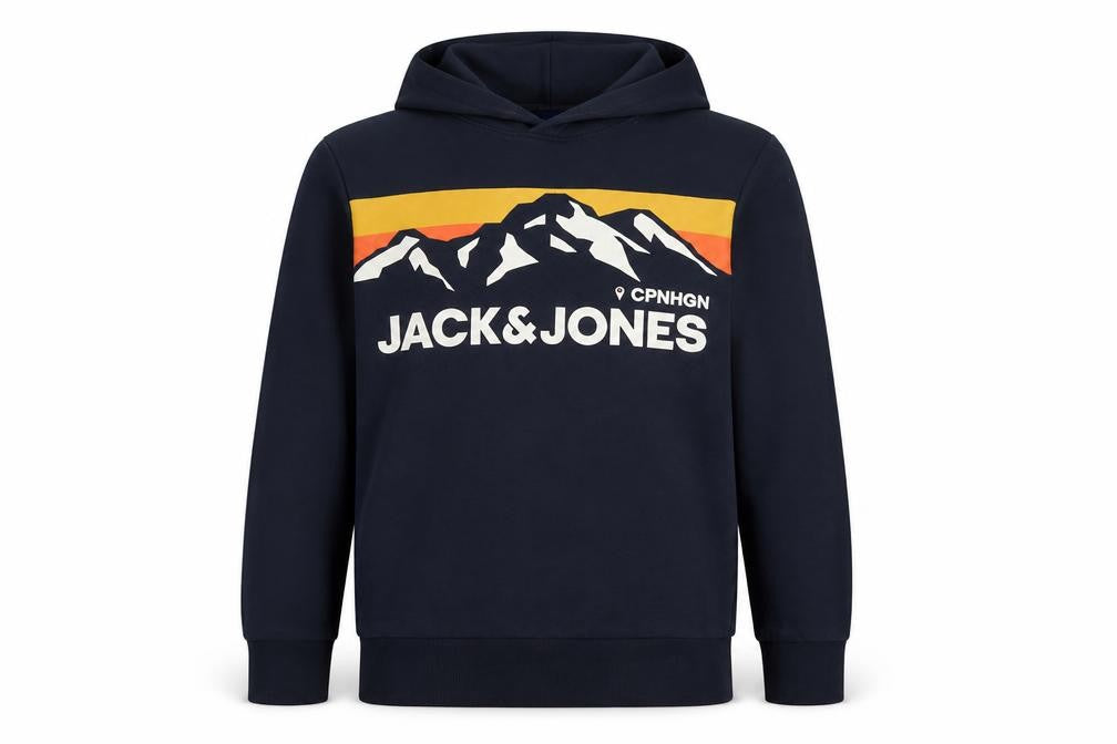 Jack & Jones Men’s Blue S Pullover Hoodie Mountain Graphic Logo