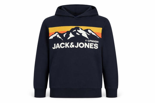 Jack & Jones Men’s Blue S Pullover Hoodie Mountain Graphic Logo