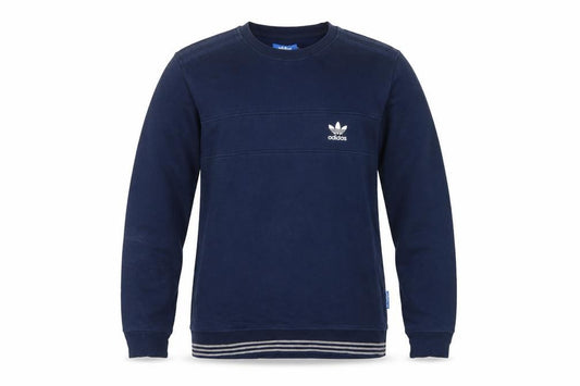 Adidas Originals Men’s Navy M Crew Neck Logo Sweatshirt Striped Hem