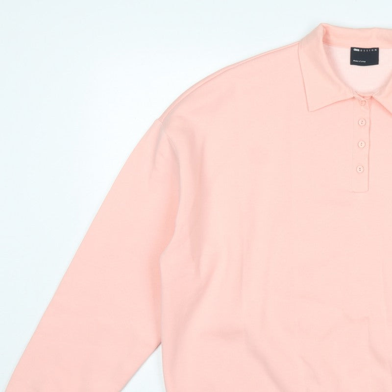 ASOS Design Women Pink UK 16-18 Oversized Collared Henley Sweatshirt