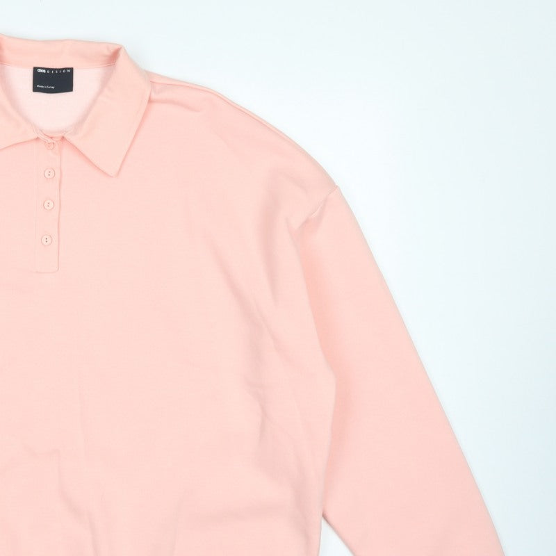 ASOS Design Women Pink UK 16-18 Oversized Collared Henley Sweatshirt