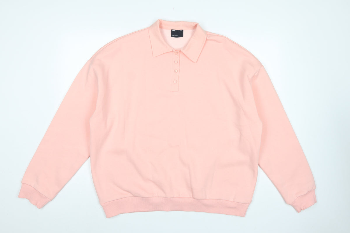 ASOS Design Women Pink UK 16-18 Oversized Collared Henley Sweatshirt