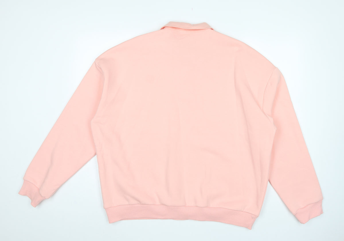 ASOS Design Women Pink UK 16-18 Oversized Collared Henley Sweatshirt