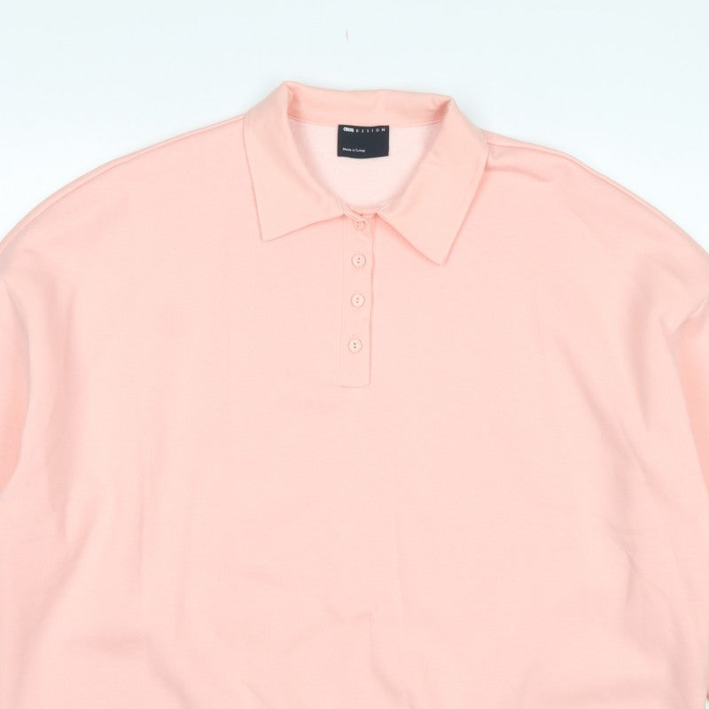 ASOS Design Women Pink UK 16-18 Oversized Collared Henley Sweatshirt