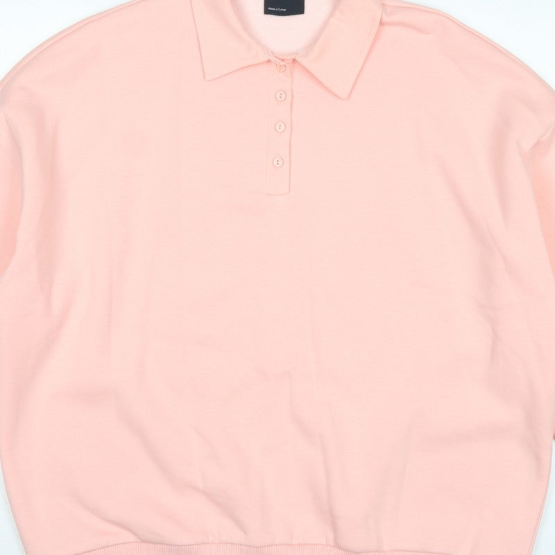 ASOS Design Women Pink UK 16-18 Oversized Collared Henley Sweatshirt