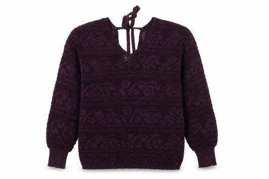 Next Women Purple Glitter Floral Knit Tie Back Jumper UK 14