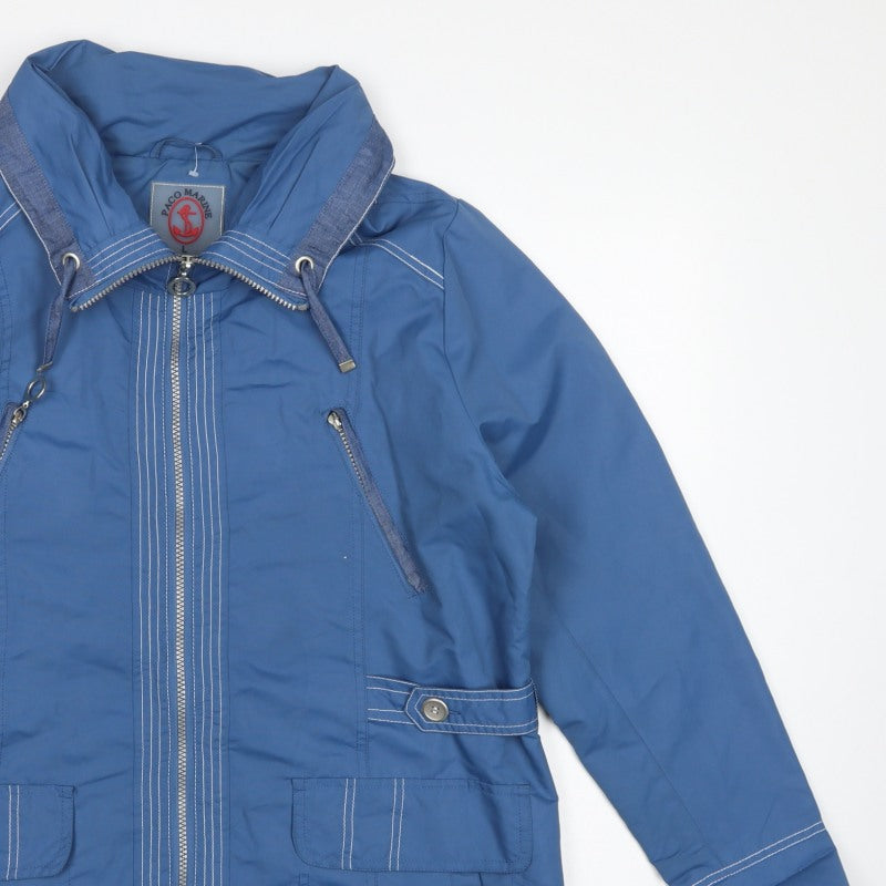 Paco Marine Women's Blue L Hooded Parka Jacket Zip Pockets