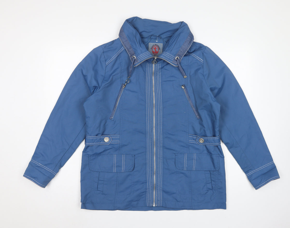 Paco Marine Women's Blue L Hooded Parka Jacket Zip Pockets