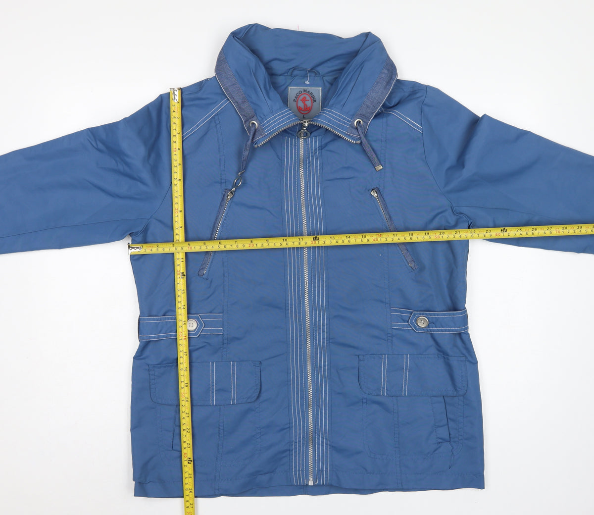 Paco Marine Women's Blue L Hooded Parka Jacket Zip Pockets