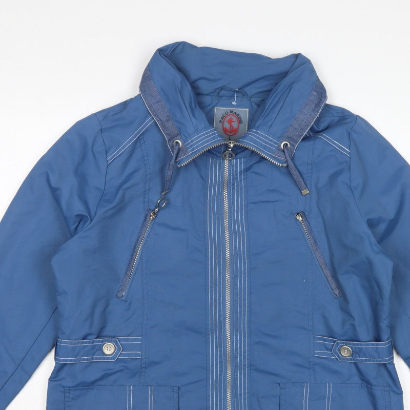 Paco Marine Women's Blue L Hooded Parka Jacket Zip Pockets