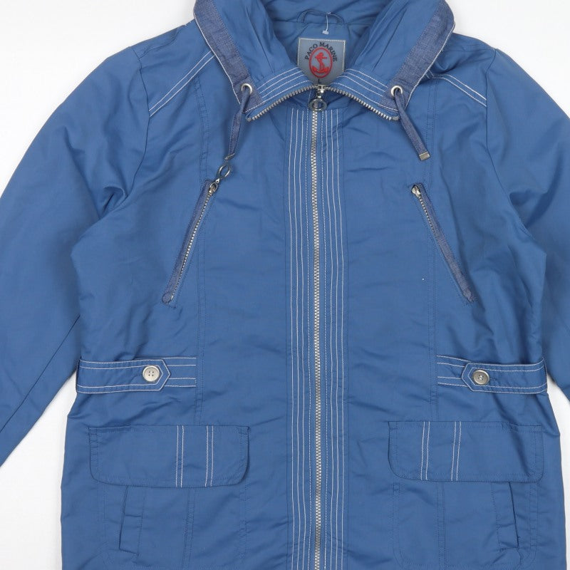Paco Marine Women's Blue L Hooded Parka Jacket Zip Pockets
