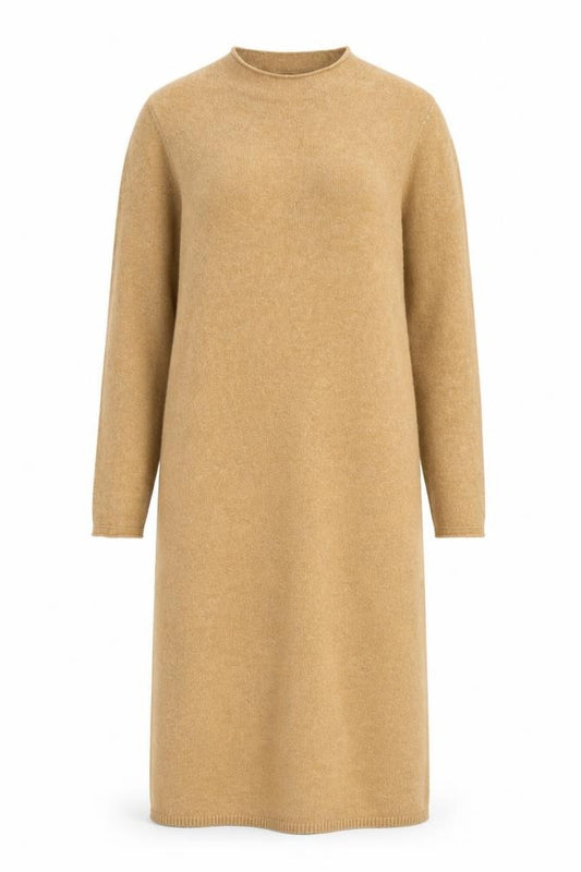 MNG Women’s Beige L Long Knit Jumper Dress Crew Neck Stretch