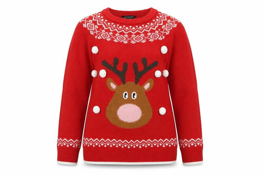 Avenue Women Red S Reindeer Christmas Fair Isle Ugly Jumper