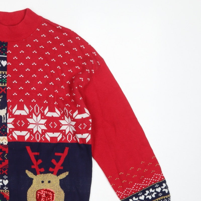 Next Womens Multicoloured M Fair Isle Reindeer Sequin Christmas Jumper