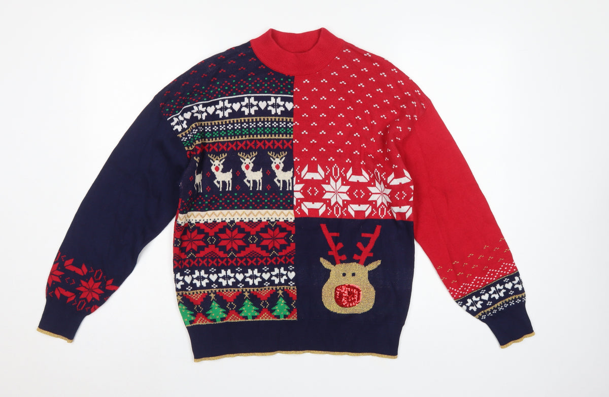 Next Womens Multicoloured M Fair Isle Reindeer Sequin Christmas Jumper