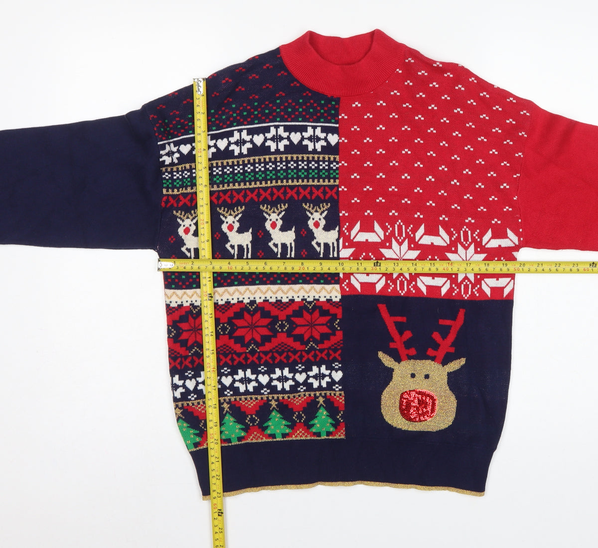 Next Womens Multicoloured M Fair Isle Reindeer Sequin Christmas Jumper