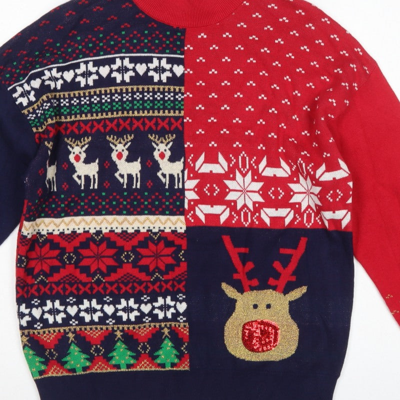 Next Womens Multicoloured M Fair Isle Reindeer Sequin Christmas Jumper