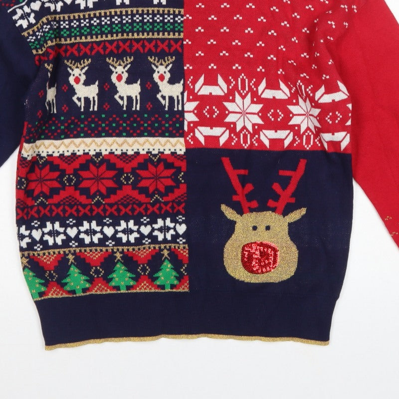 Next Womens Multicoloured M Fair Isle Reindeer Sequin Christmas Jumper