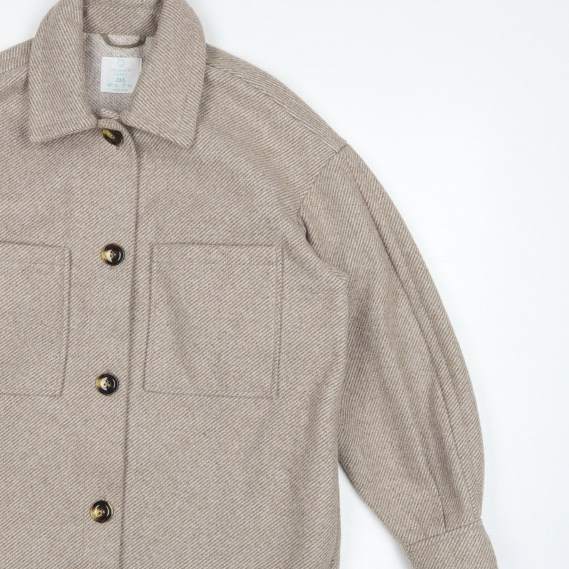 Primark Women Beige 2XS Herringbone Button Pocket Jacket
