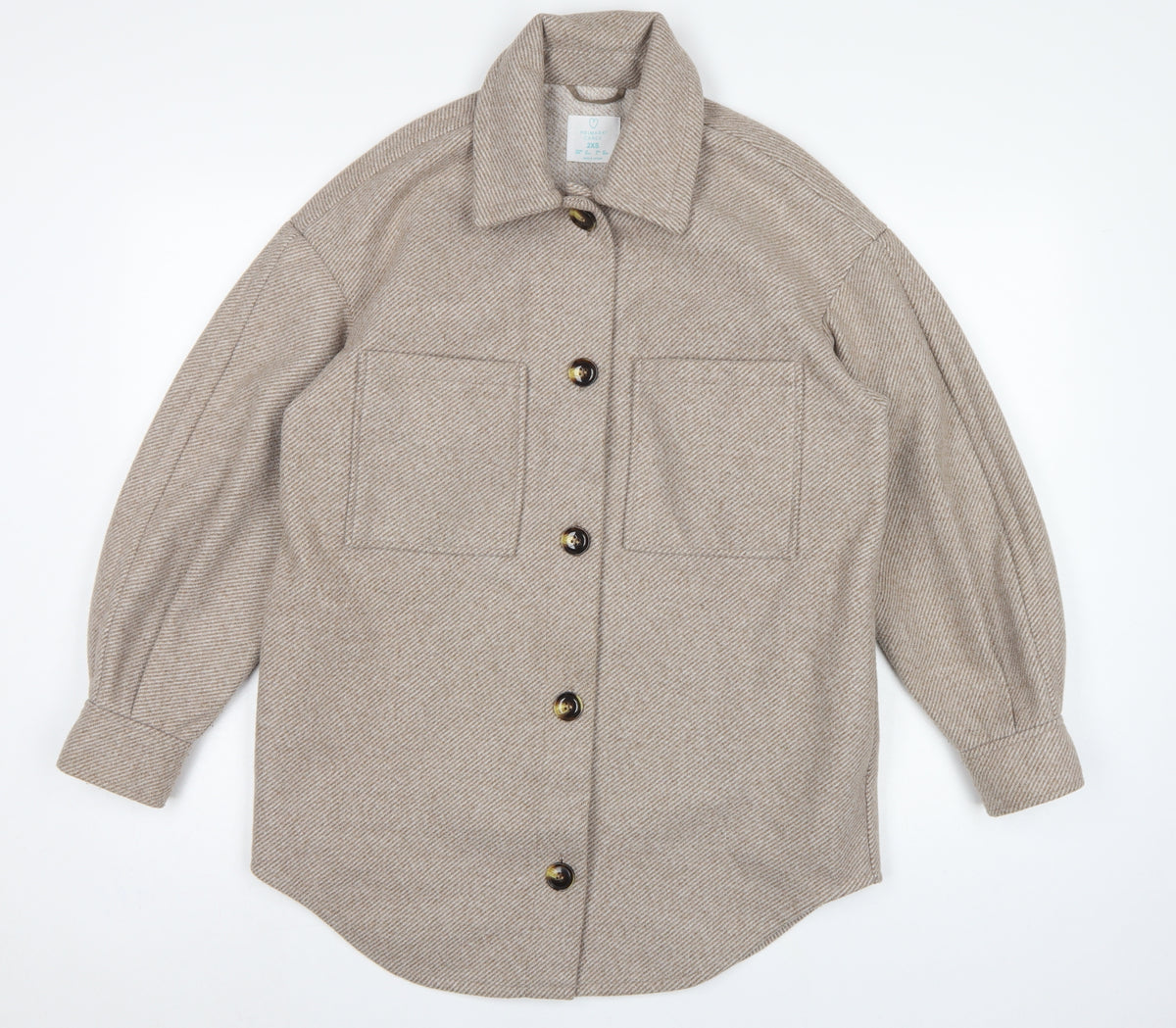 Primark Women Beige 2XS Herringbone Button Pocket Jacket