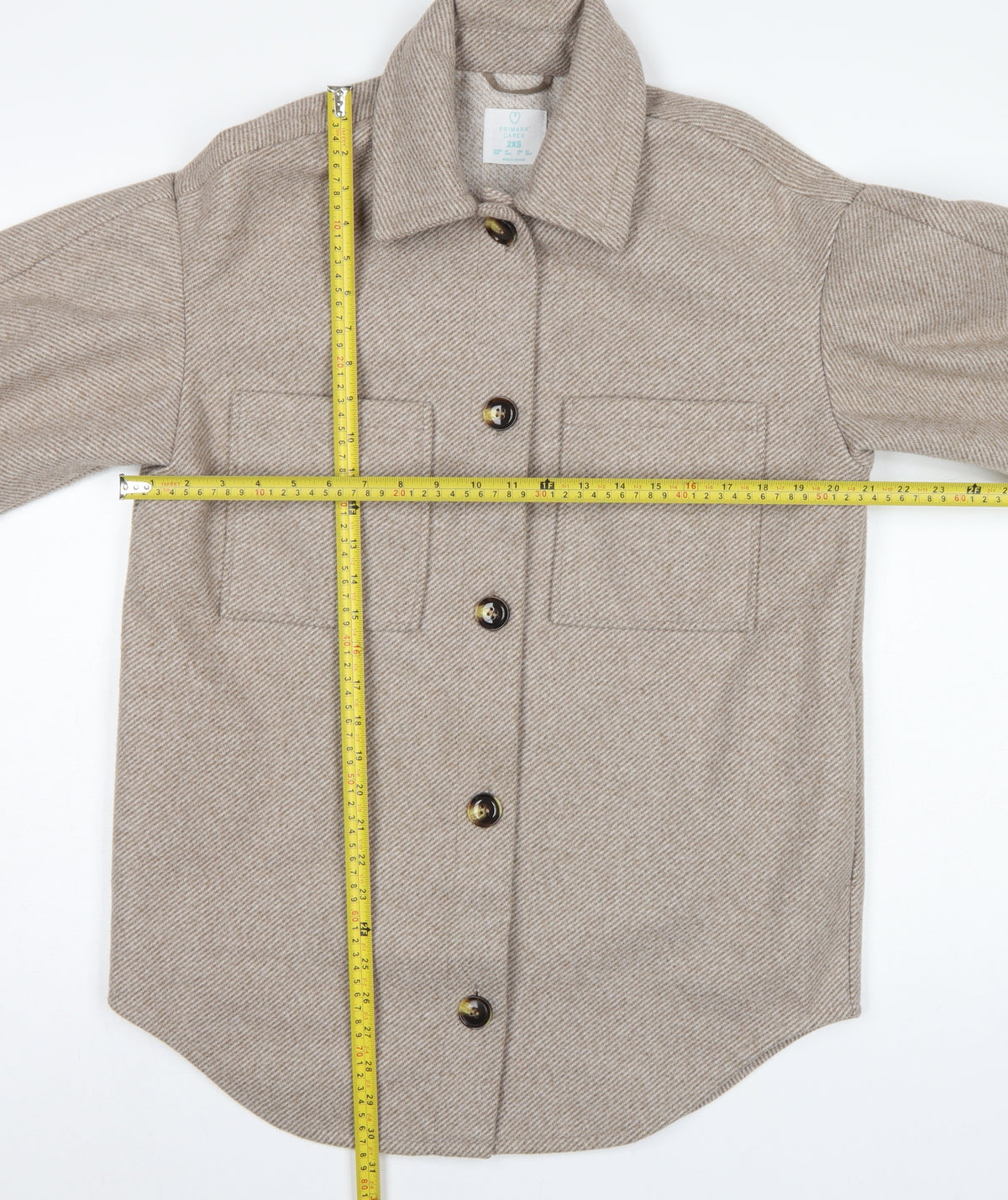 Primark Women Beige 2XS Herringbone Button Pocket Jacket