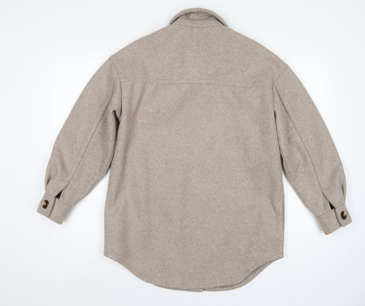 Primark Women Beige 2XS Herringbone Button Pocket Jacket