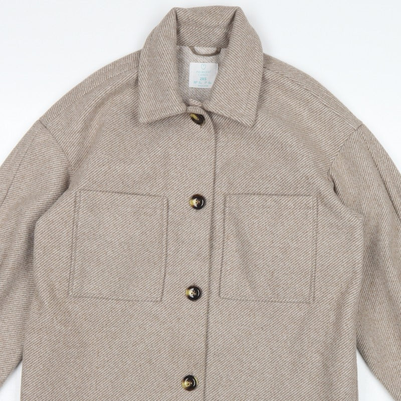 Primark Women Beige 2XS Herringbone Button Pocket Jacket