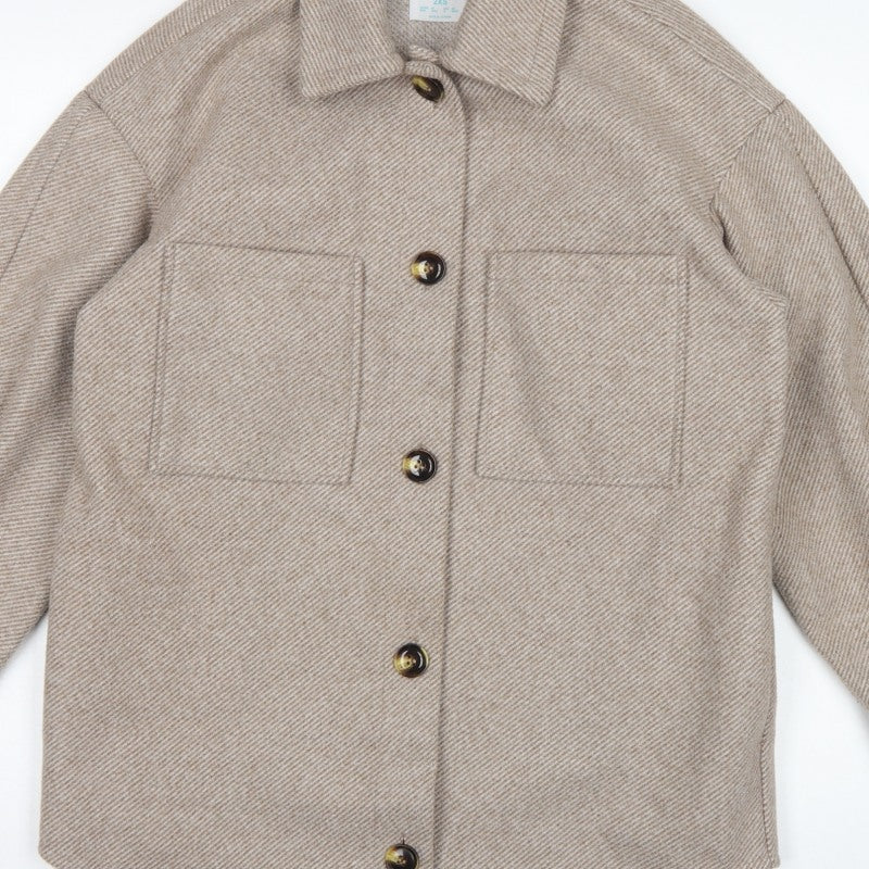 Primark Women Beige 2XS Herringbone Button Pocket Jacket