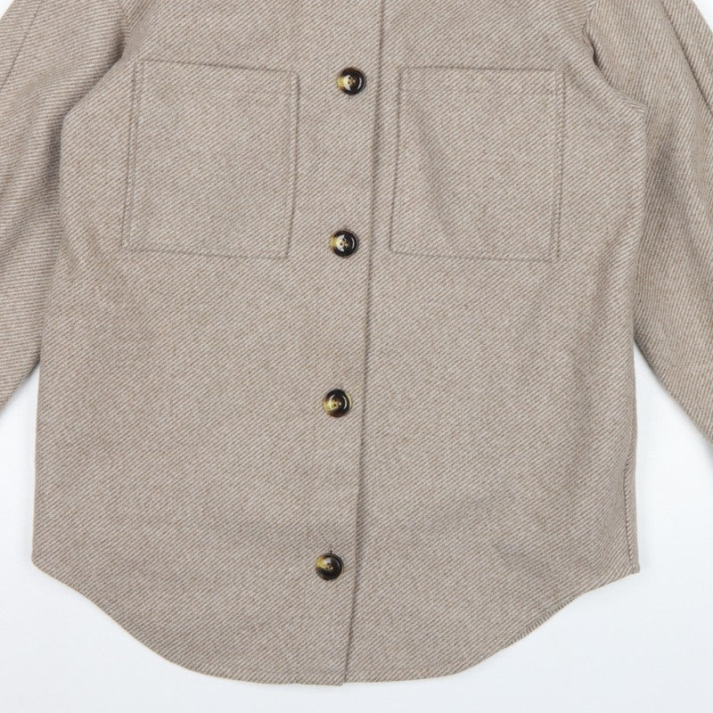 Primark Women Beige 2XS Herringbone Button Pocket Jacket