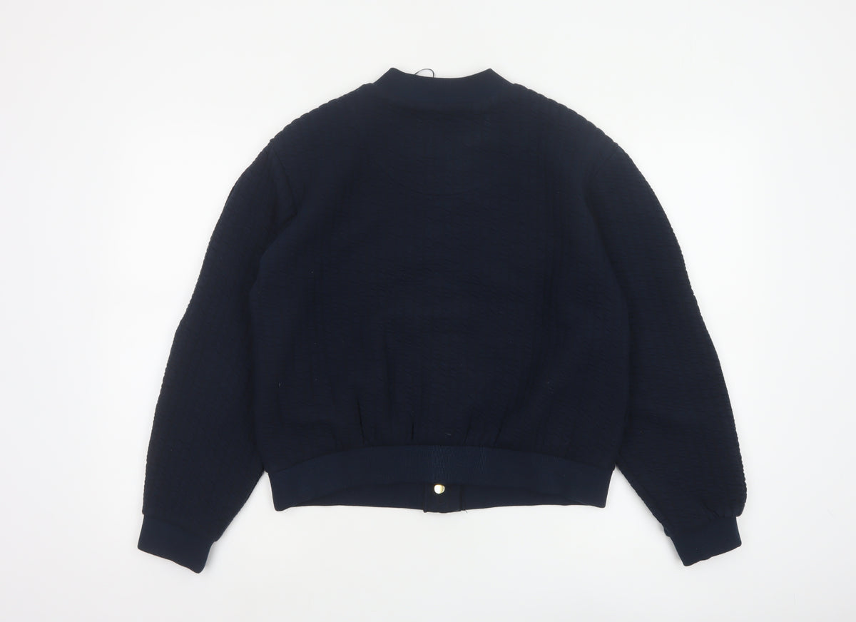 River Island Women’s Blue S Textured Bomber Jacket Cotton Blend