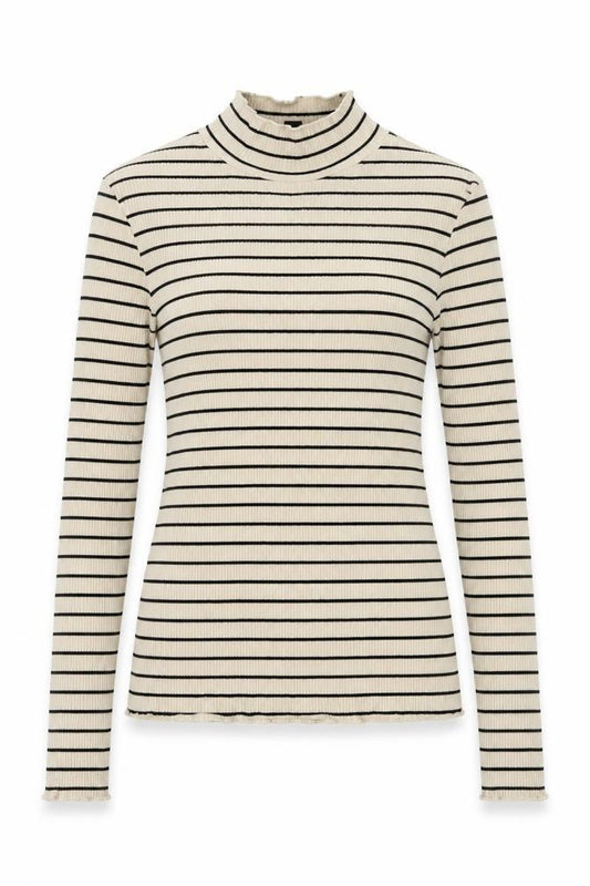 Nobody's Child Women Ivory Black Stripe Mock Neck Ribbed Top UK 8