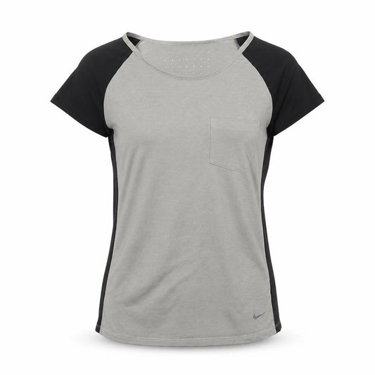 Nike Women Grey Black Dri-FIT Colourblock Athletic Jersey T-Shirt S