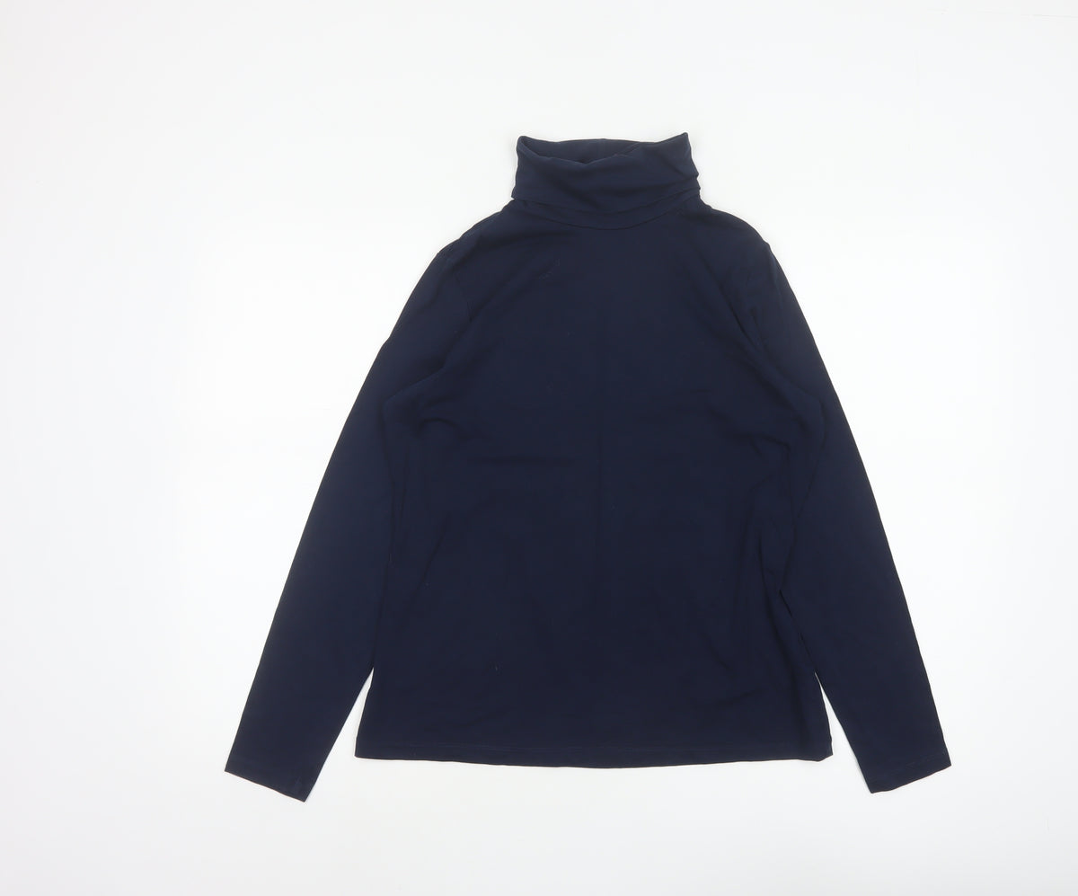 Lands' End Women Blue Petite M Roll Neck Stretch Jersey Top