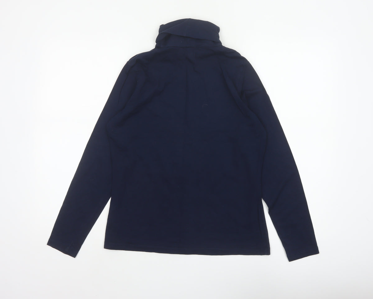 Lands' End Women Blue Petite M Roll Neck Stretch Jersey Top