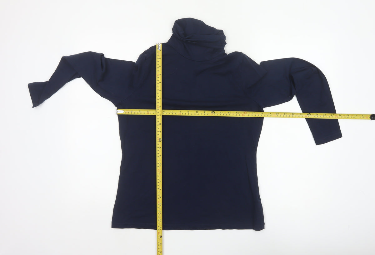 Lands' End Women Blue Petite M Roll Neck Stretch Jersey Top