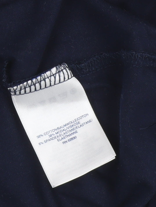 Lands' End Women Blue Petite M Roll Neck Stretch Jersey Top