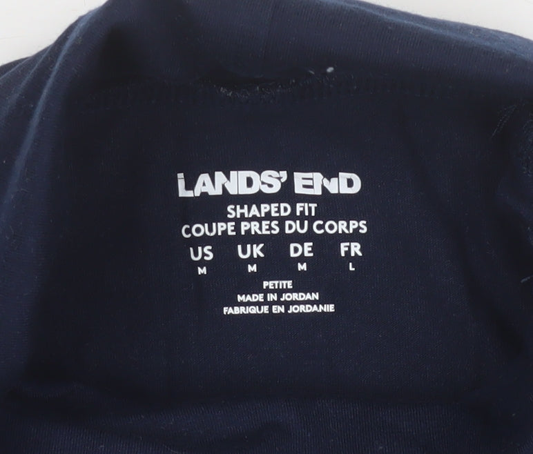 Lands' End Women Blue Petite M Roll Neck Stretch Jersey Top