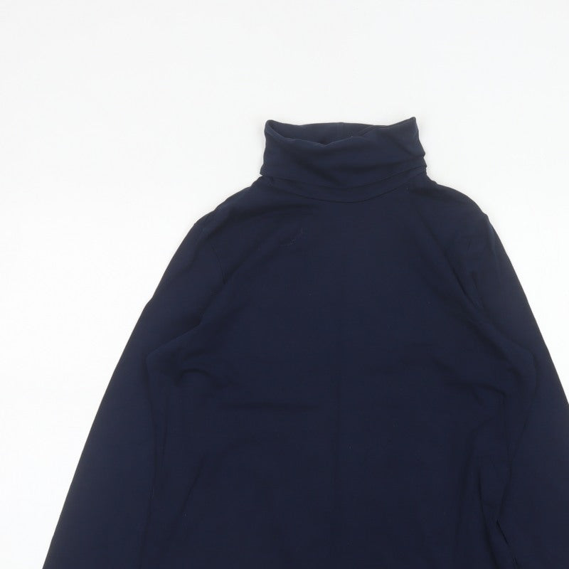 Lands' End Women Blue Petite M Roll Neck Stretch Jersey Top