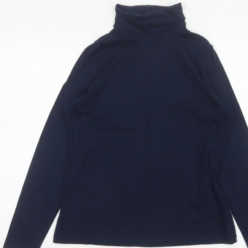 Lands' End Women Blue Petite M Roll Neck Stretch Jersey Top
