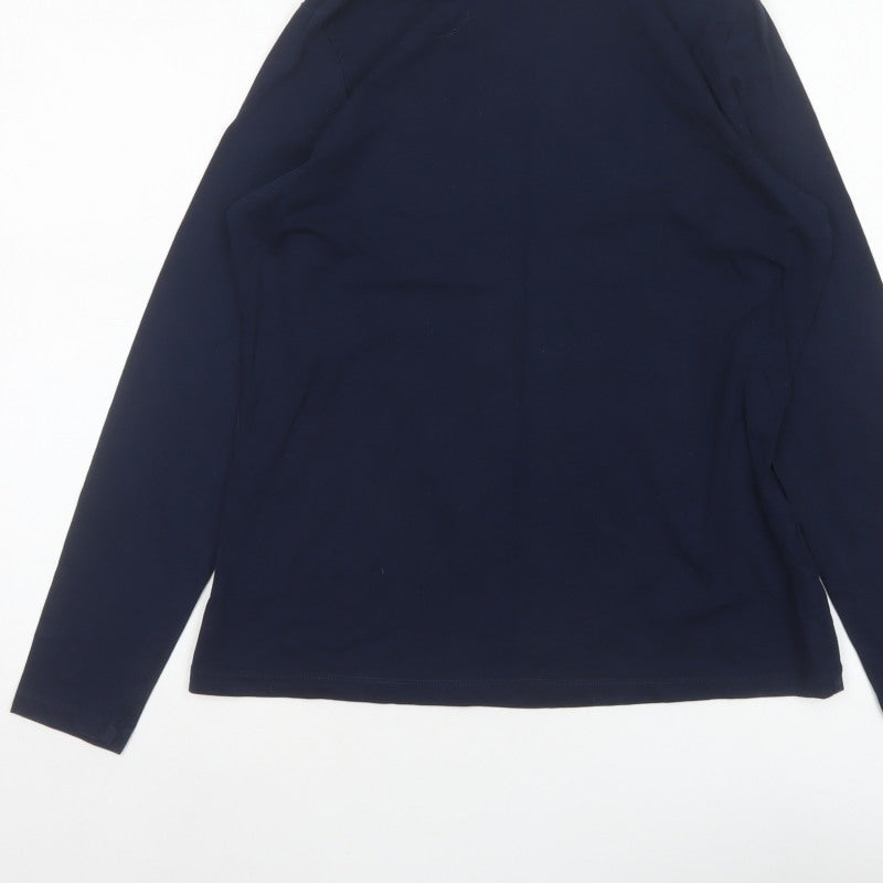 Lands' End Women Blue Petite M Roll Neck Stretch Jersey Top