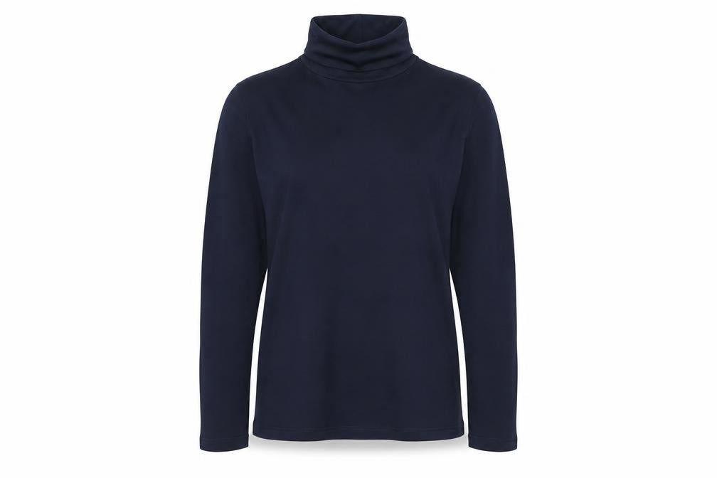Lands' End Women Blue Petite M Roll Neck Stretch Jersey Top
