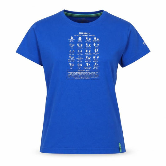 Bear Grylls Women Blue UK 14 Animal Tracks Cotton T-Shirt Outdoor