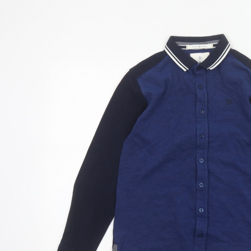 Jasper Conran Boys Blue Age 12 Basic Long Sleeve Colourblock Button-Up Shirt