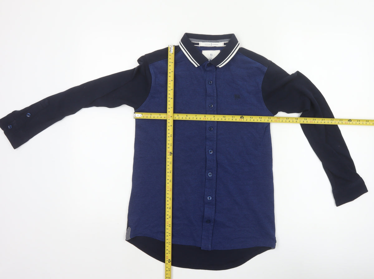 Jasper Conran Boys Blue Age 12 Basic Long Sleeve Colourblock Button-Up Shirt